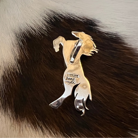 ❤️ Kingman Turquoise Decorative 925 Hand Stamped Statement Horse Pendant 2.22”L - Picture 6 of 15